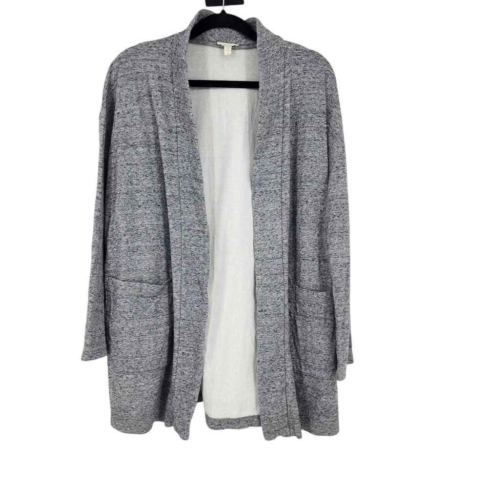 Eileen Fisher Women Organic Cotton Shawl High Collar Jacket Gray Moon Size Small